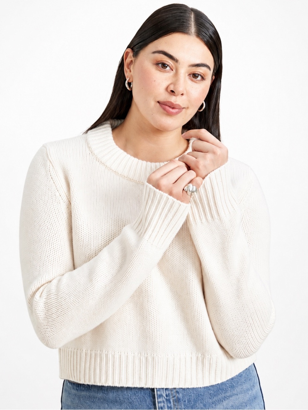 NWOT! La Ligne Solid Mini Marin Cream Wool Cashmere Sweater Size Medium - Picture 3 of 10